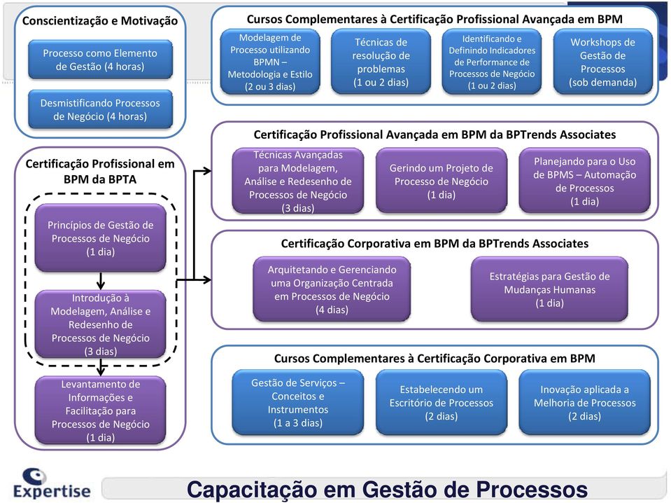 Metodologia e Estilo (2 ou 3 dias) Certificação Profissional Avançada em BPM da BPTrends Associates Técnicas Avançadas para Modelagem, Análise e Redesenho de de Negócio (3 dias) Técnicas de resolução