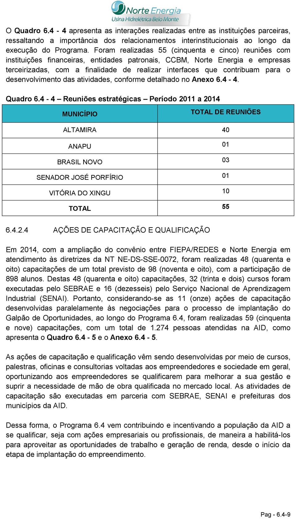 contribuam para o desenvolvimento das atividades, conforme detalhado no Anexo 6.4-4. Quadro 6.