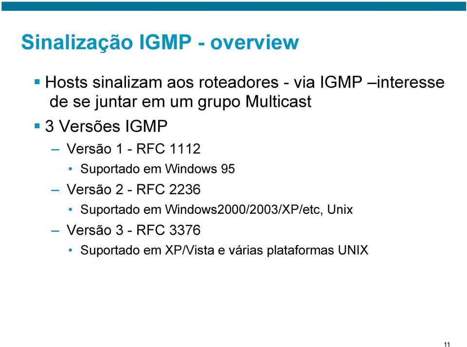 1112 Suportado em Windows 95 Versão 2 - RFC 2236 Suportado em