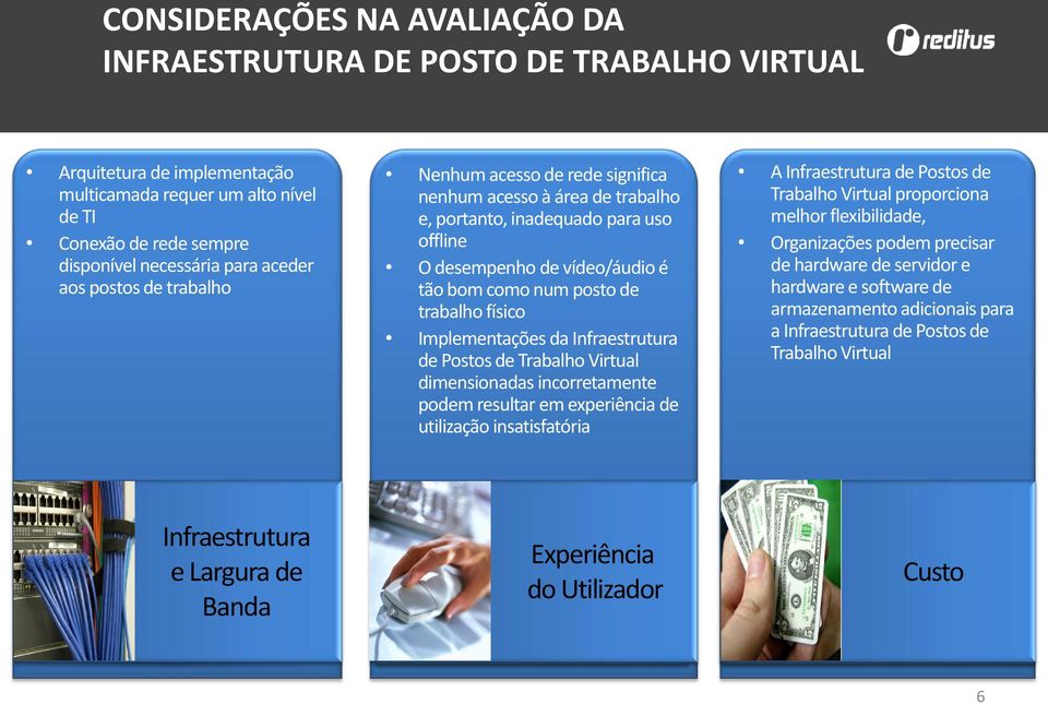 físico Implementações da Infraestrutura de Postos de Trabalho Virtual dimensionadas incorretamente podem resultar em experiência de utilização insatisfatória A Infraestrutura de Postos de Trabalho