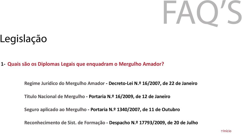 º 16/2007, de 22 de Janeiro Titulo Nacional de Mergulho - Portaria N.