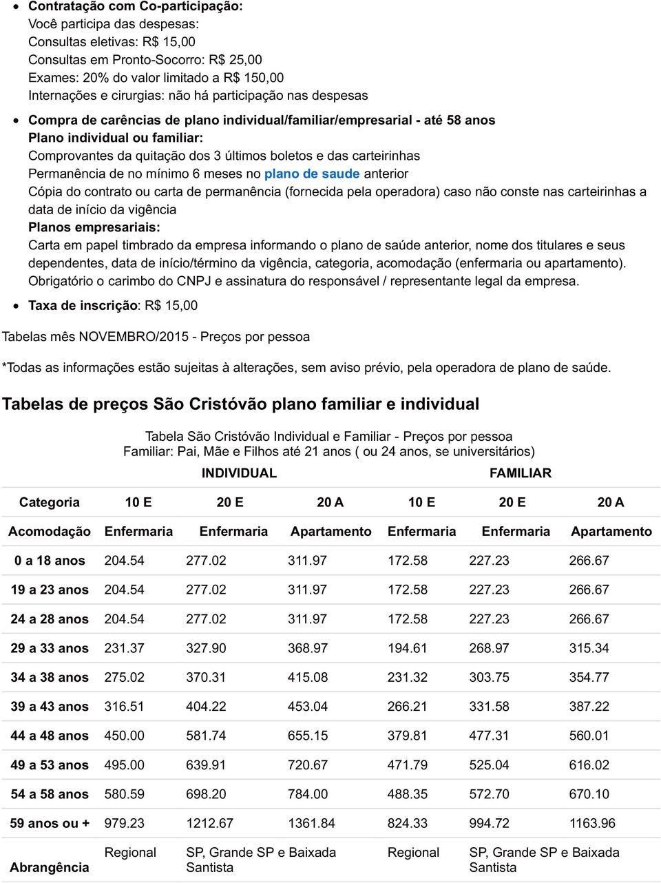 Permanência de no mínimo 6 meses no plano de saude anterior Cópia do contrato ou carta de permanência (fornecida pela operadora) caso não conste nas carteirinhas a data de início da vigência Planos