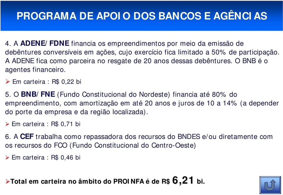 A ADENE fica como parceira no resgate de 2 anos dessas debêntures. O BNB é o agentes financeiro. Em carteira : R$,22 bi 5.