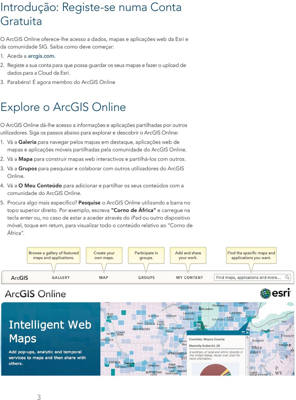 É agora membro do ArcGIS Online Explore o ArcGIS Online O ArcGIS Online dá-lhe acesso a informações e aplicações partilhadas por outros utilizadores.