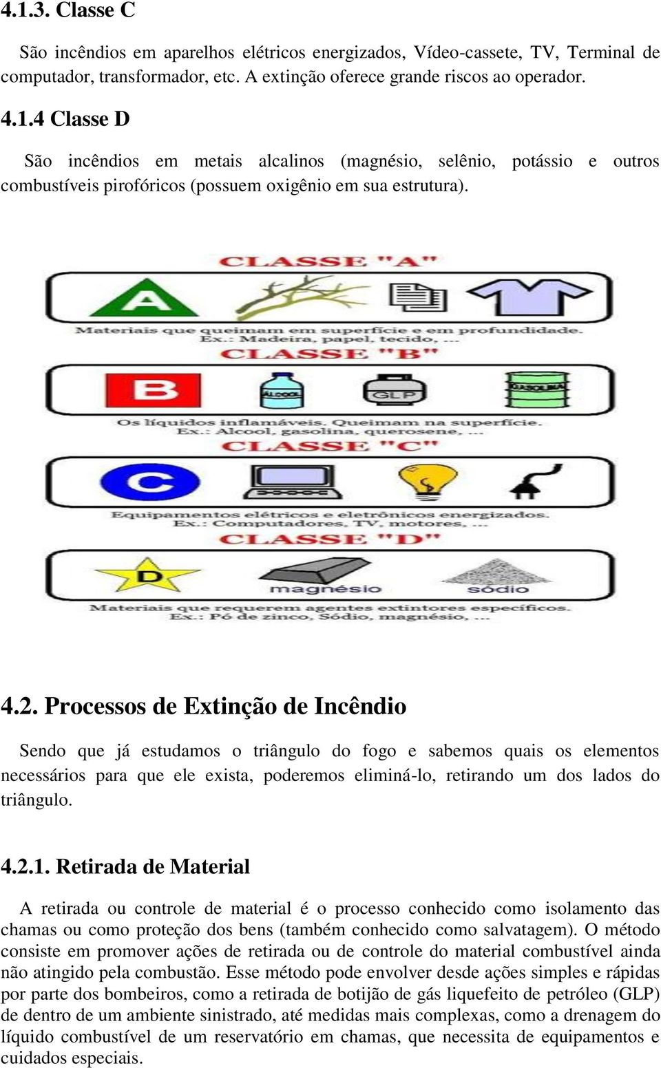 triângulo. 4.2.1. Retirada de Material A retirada ou controle de material é o processo conhecido como isolamento das chamas ou como proteção dos bens (também conhecido como salvatagem).