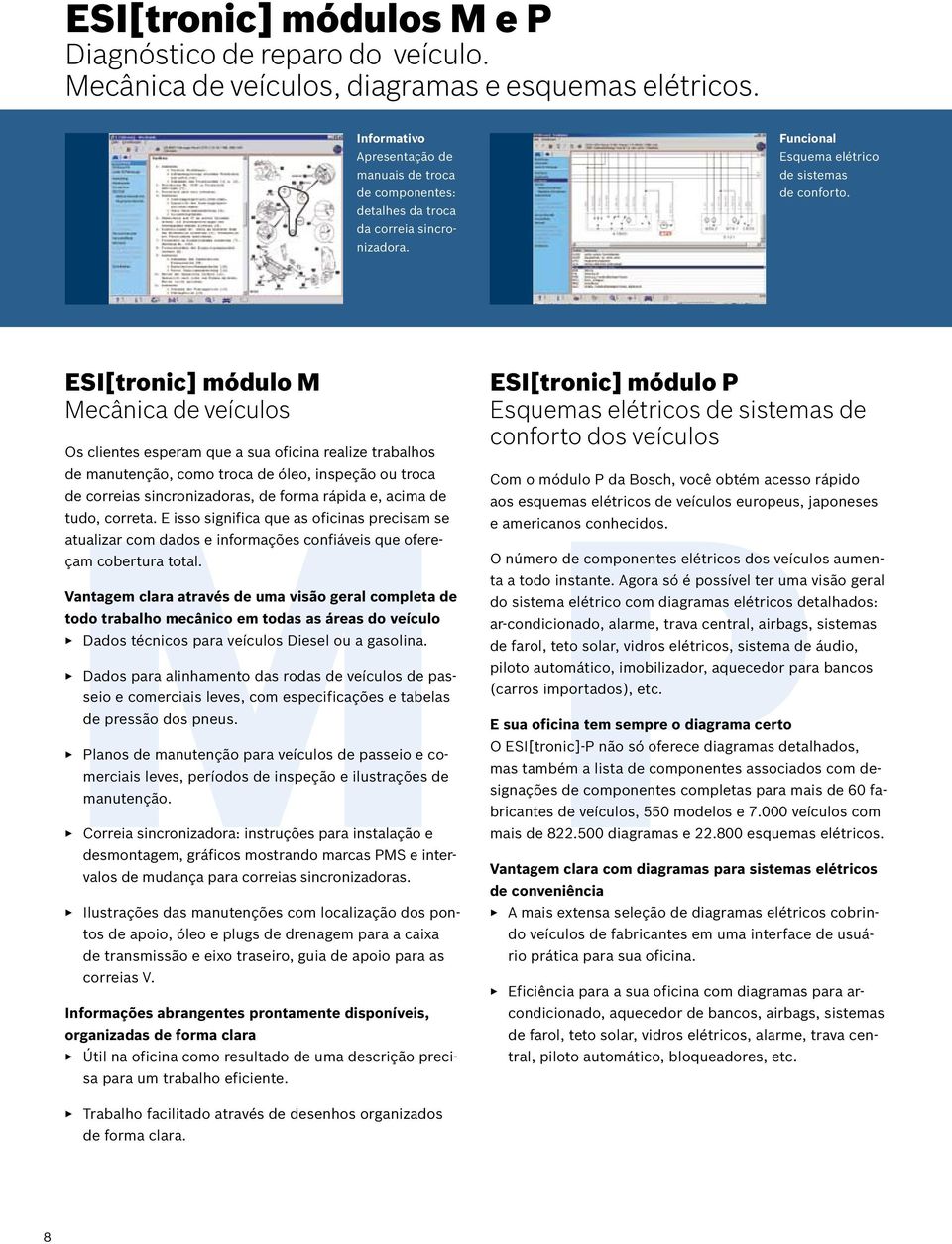 ESI[tronic] módulo M Mecânica de veículos Os clientes esperam que a sua oficina realize trabalhos M de manutenção, como troca de óleo, inspeção ou troca de correias sincronizadoras, de forma rápida