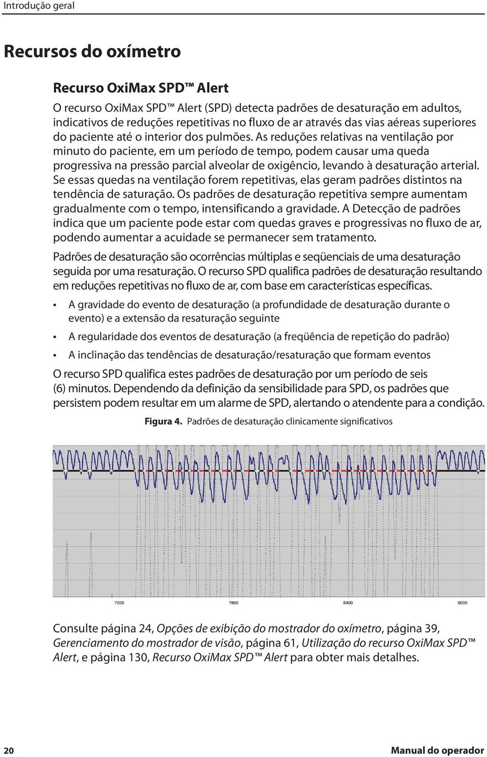 As reduções relativas na ventilação por minuto do paciente, em um período de tempo, podem causar uma queda progressiva na pressão parcial alveolar de oxigêncio, levando à desaturação arterial.