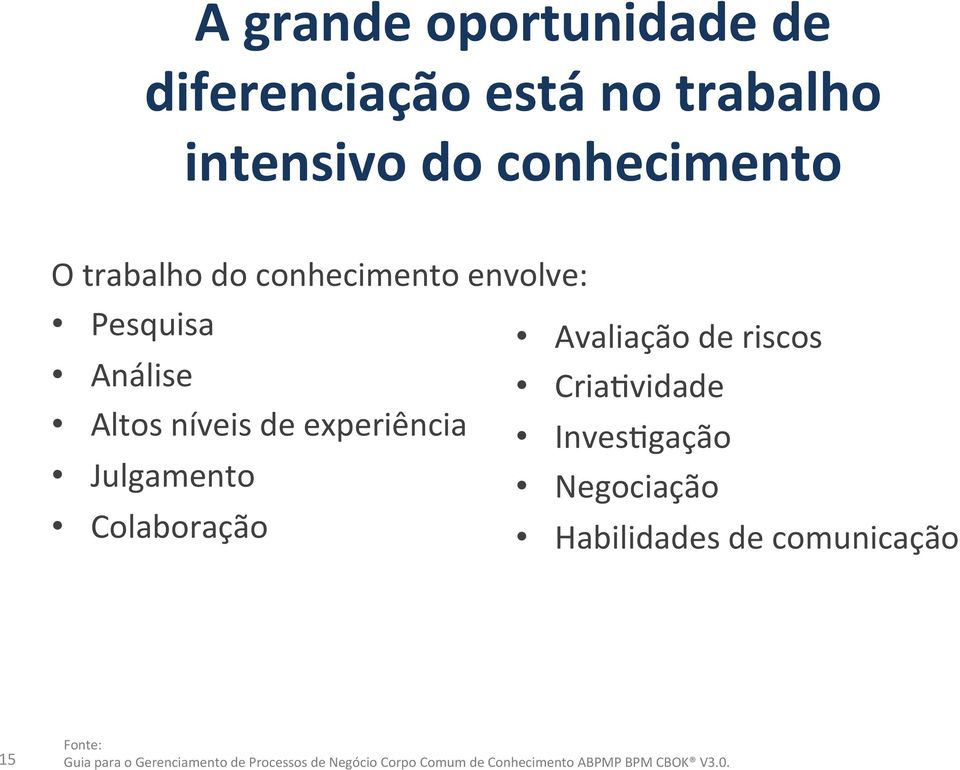 Avaliação de riscos CriaQvidade InvesQgação Negociação Habilidades de comunicação 15 Fonte: