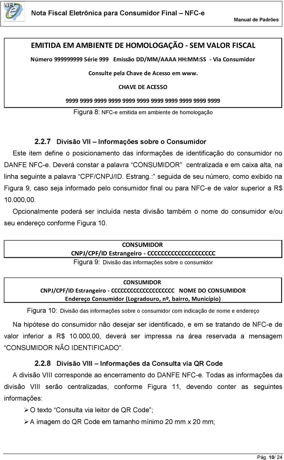 2.7 Divisão VII Informações sobre o Consumidor Este item define o posicionamento das informações de identificação do consumidor no DANFE NFC-e.