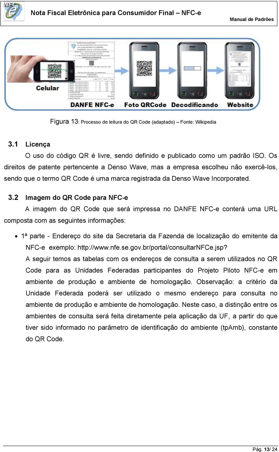 2 Imagem do QR Code para NFC-e A imagem do QR Code que será impressa no DANFE NFC-e conterá uma URL composta com as seguintes informações: 1ª parte - Endereço do site da Secretaria da Fazenda de