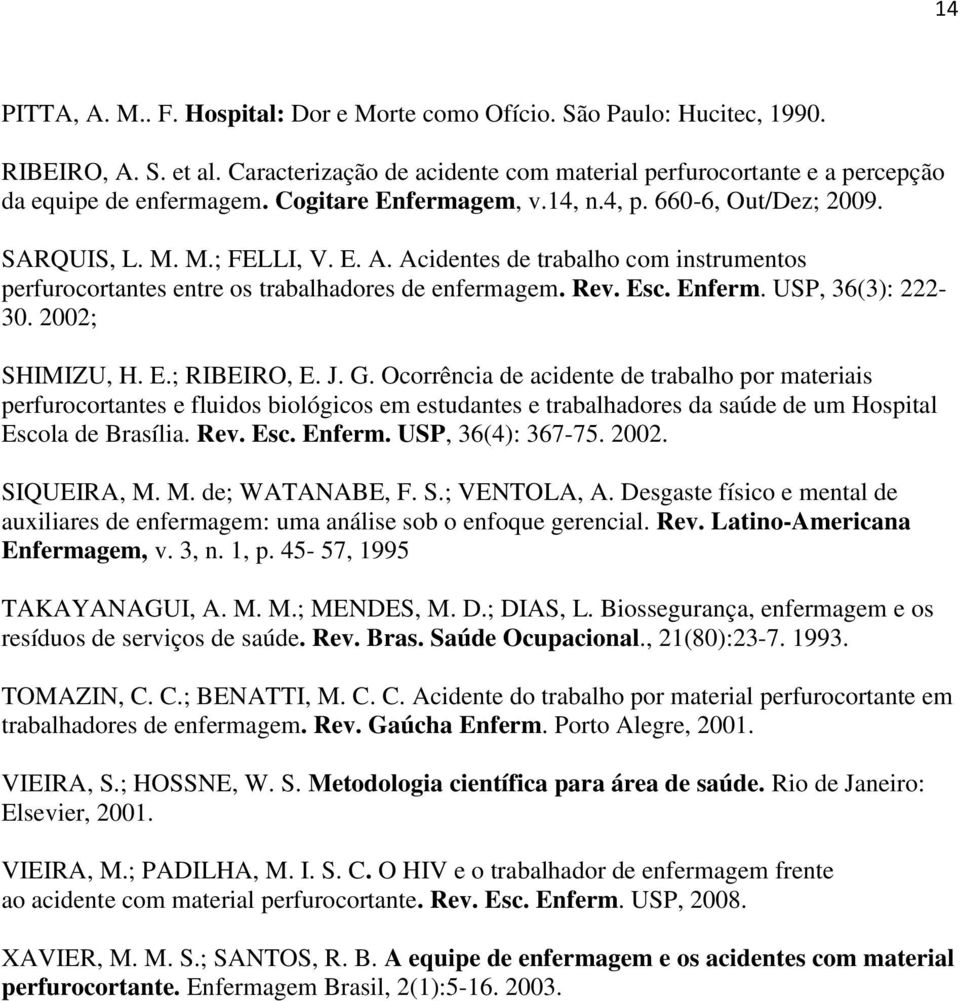 Enferm. USP, 36(3): 222-30. 2002; SHIMIZU, H. E.; RIBEIRO, E. J. G.