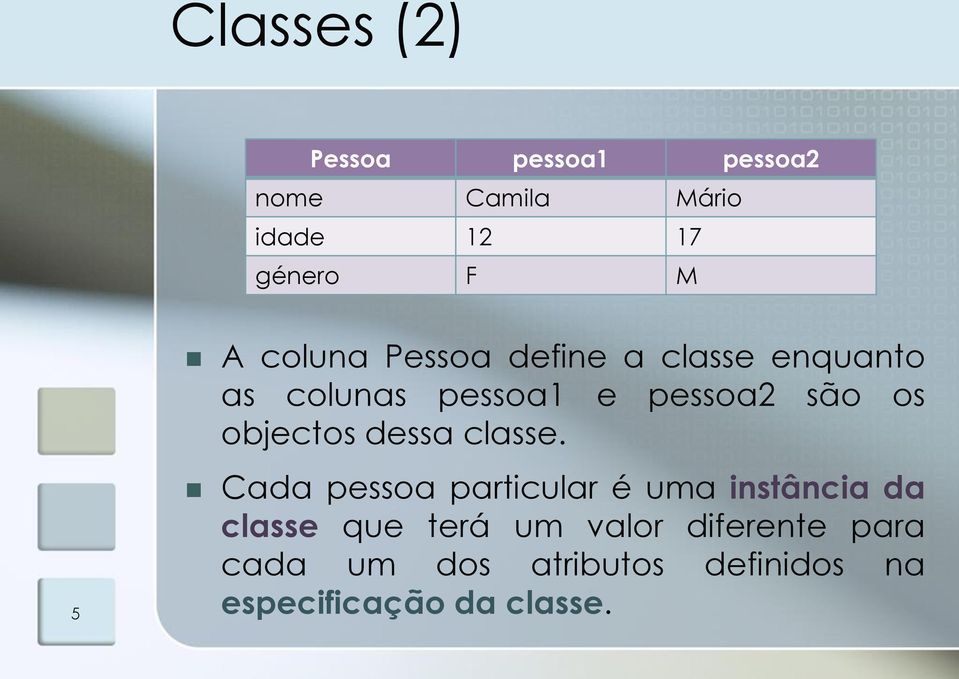 objectos dessa classe.