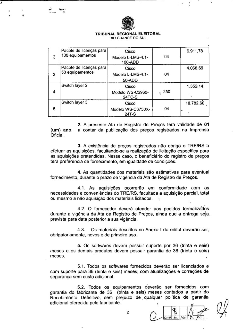 2, A presente Ata de Registro de Preços terá validade de 01 a contar da publicação dos preços registrados na Imprensa 3.