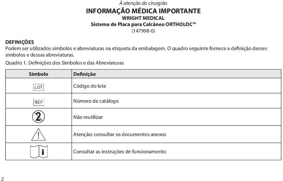 O quadro seguinte fornece a definição desses símbolos e dessas abreviaturas. Quadro 1.