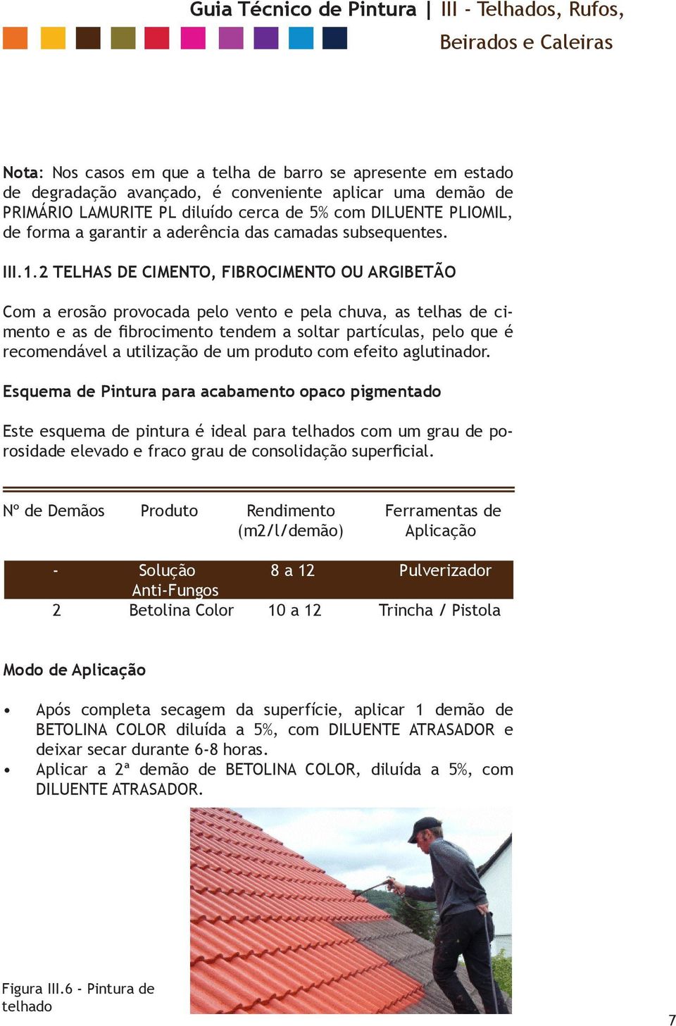 2 TELHAS DE CIMENTO, FIBROCIMENTO OU ARGIBETÃO Com a erosão provocada pelo vento e pela chuva, as telhas de cimento e as de fibrocimento tendem a soltar partículas, pelo que é recomendável a