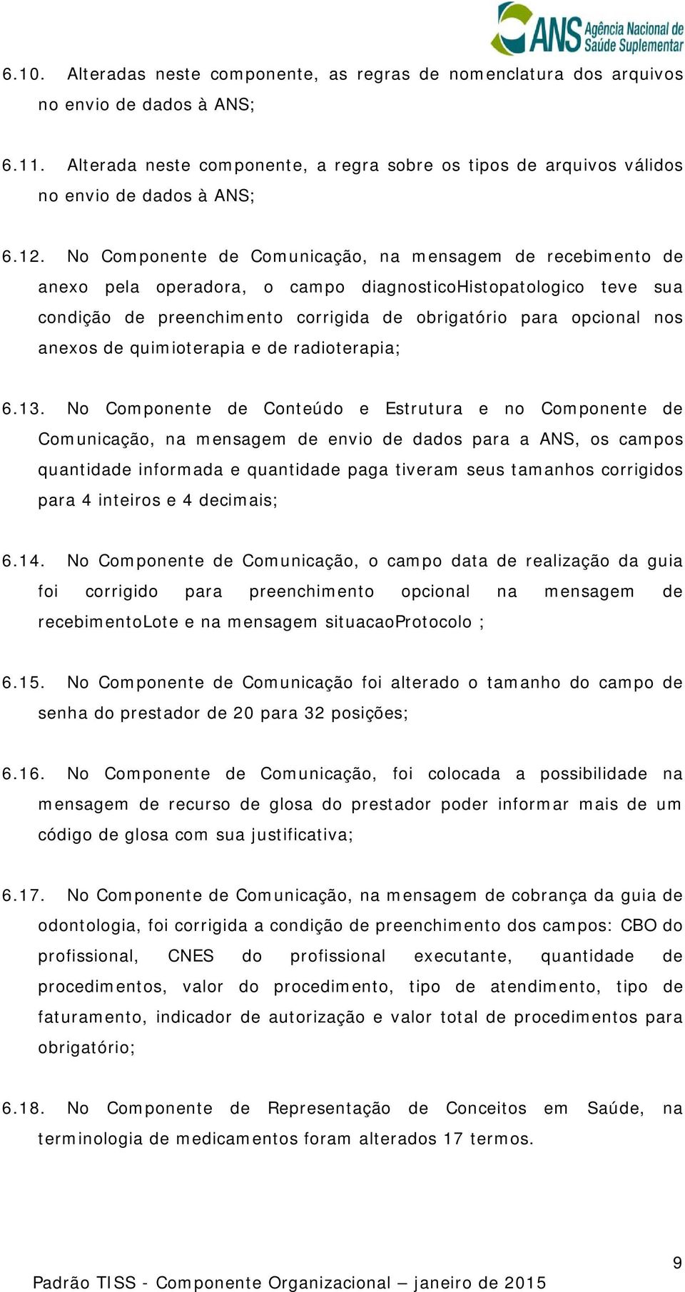 No Componente de Comunicação, na mensagem de recebimento de anexo pela operadora, o campo diagnosticohistopatologico teve sua condição de preenchimento corrigida de obrigatório para opcional nos