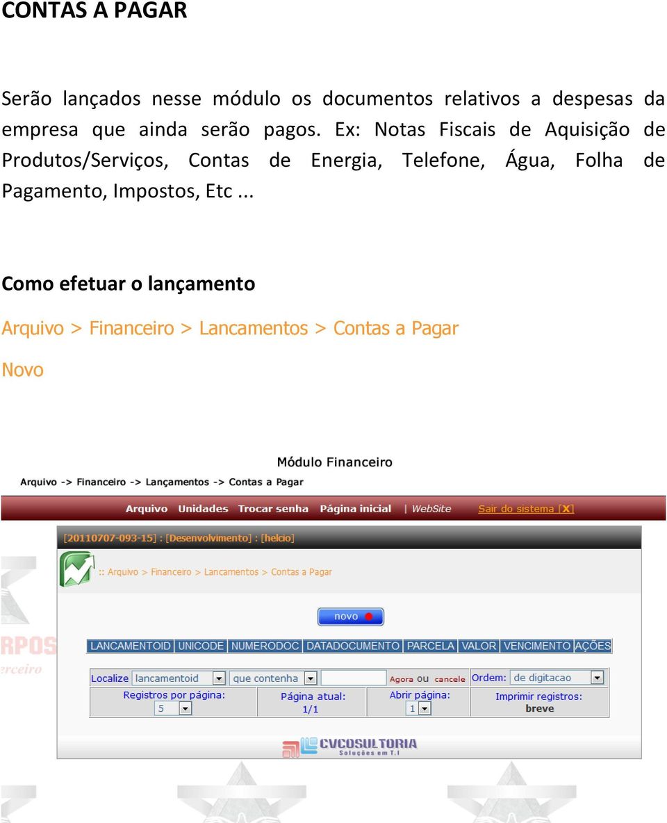 Ex: Notas Fiscais de Aquisição de Produtos/Serviços, Contas de Energia,