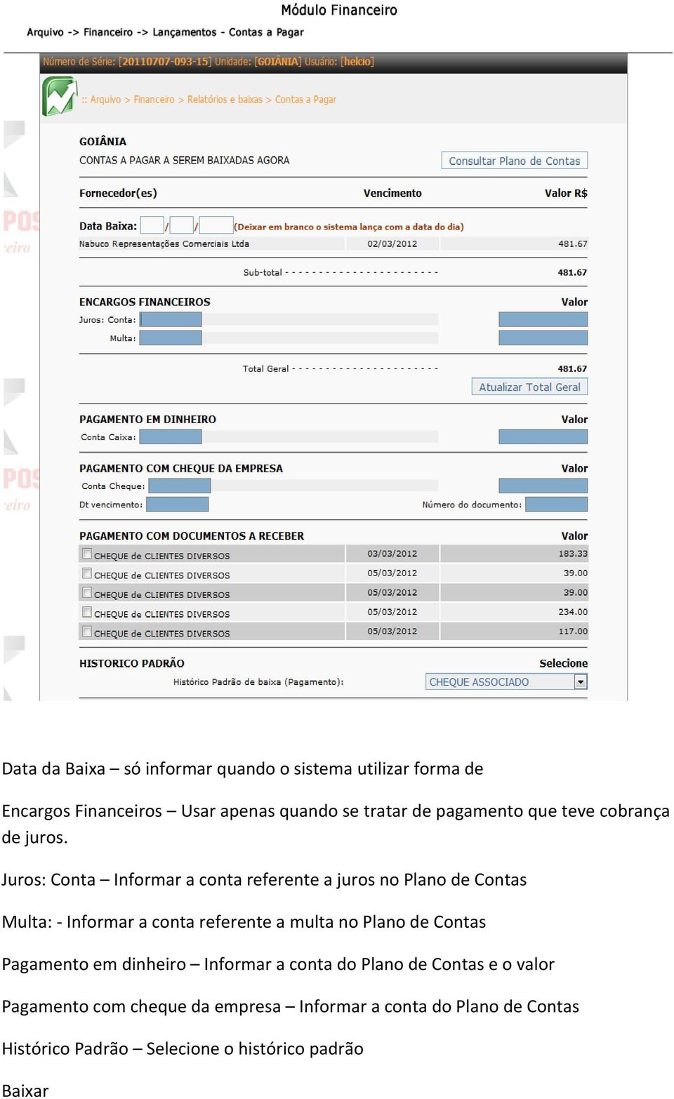 Juros: Conta Informar a conta referente a juros no Plano de Contas Multa: - Informar a conta referente a multa no