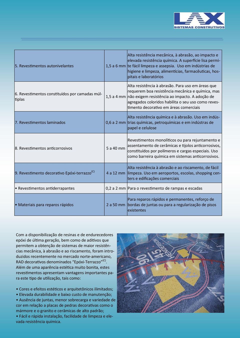 Para uso em áreas que requerem boa resistência mecânica e química, mas não exigem resistência ao impacto.