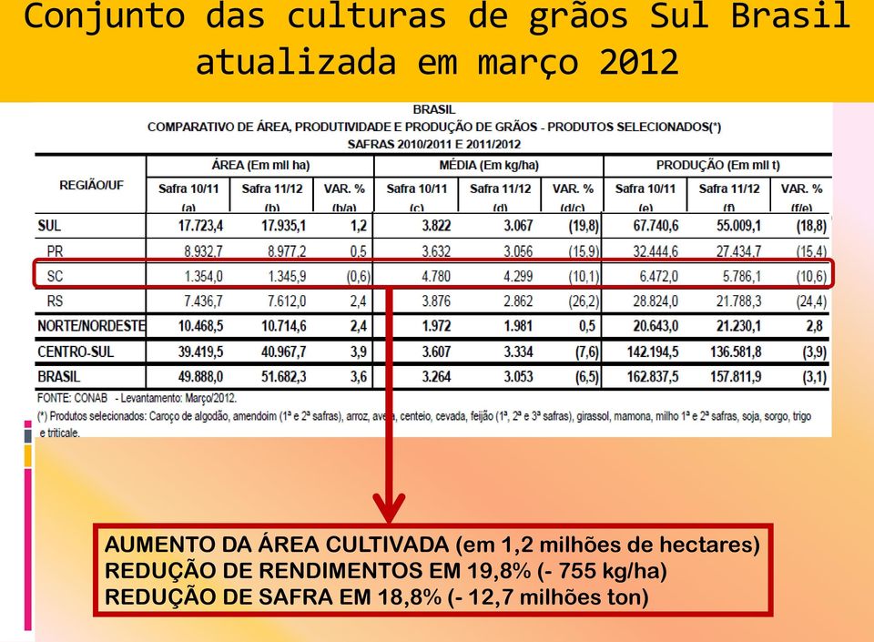 milhões de hectares) REDUÇÃO DE RENDIMENTOS EM 19,8%