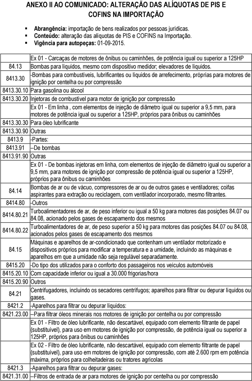 ignição por centelha ou por compressão 8413.30.