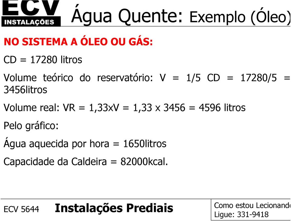 3456litros Volume real: VR = 1,33xV = 1,33 x 3456 = 4596 litros Pelo