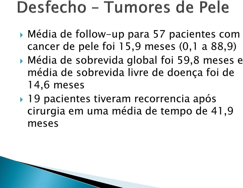 média de sobrevida livre de doença foi de 14,6 meses 19 pacientes