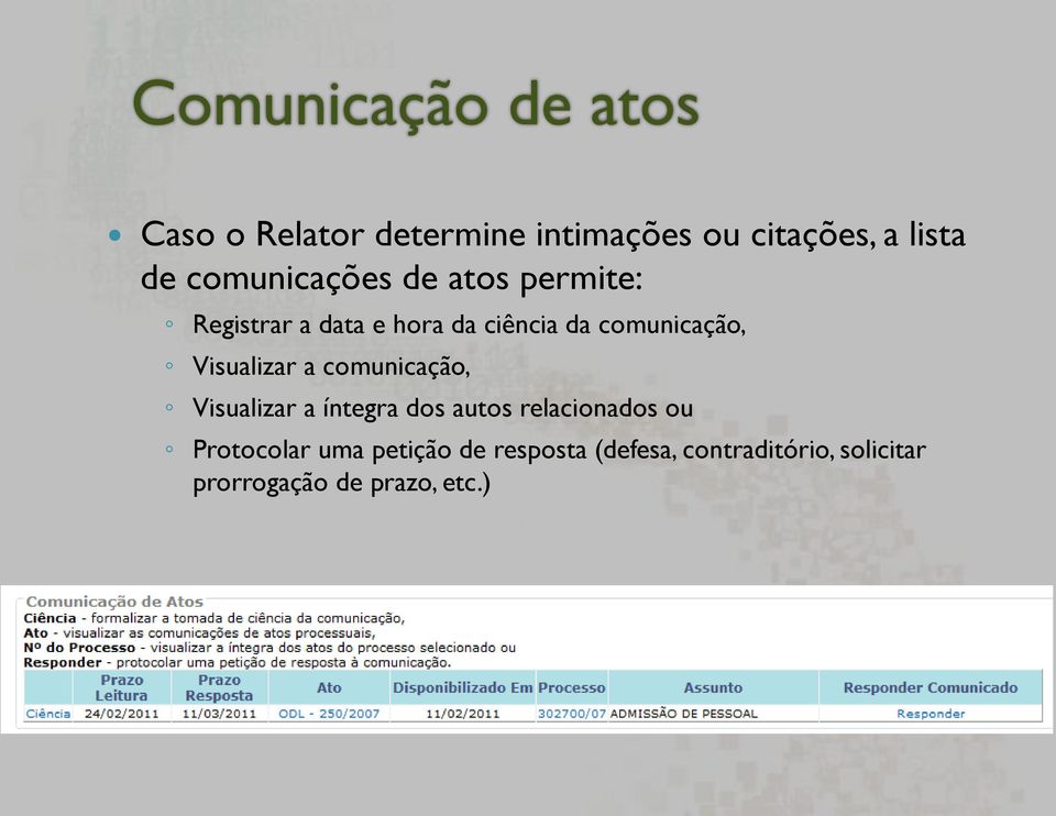 Visualizar a comunicação, Visualizar a íntegra dos autos relacionados ou