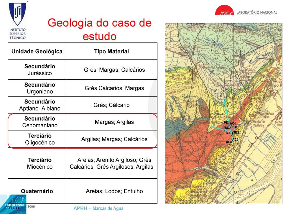 Grés Cálcarios; Margas Grés; Cálcario Margas; Argilas Argilas; Margas; Calcários Terciário Miocénico