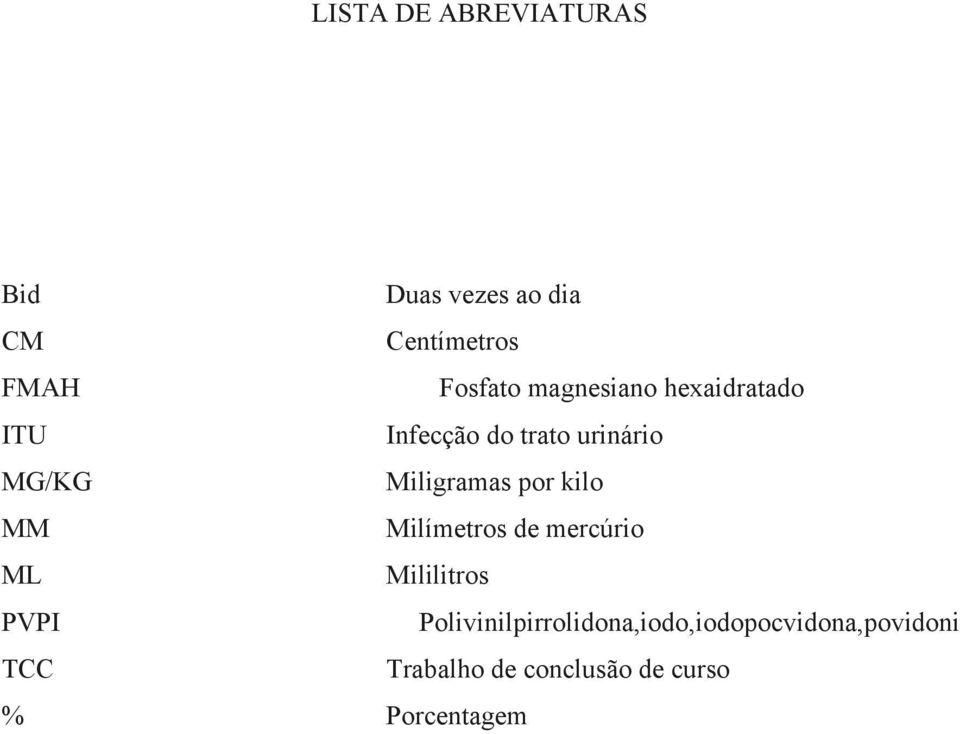 urinário Miligramas por kilo Milímetros de mercúrio Mililitros