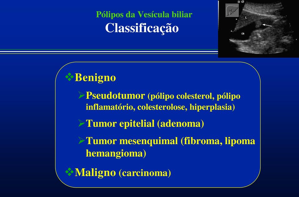 colesterolose, hiperplasia) Tumor epitelial (adenoma)