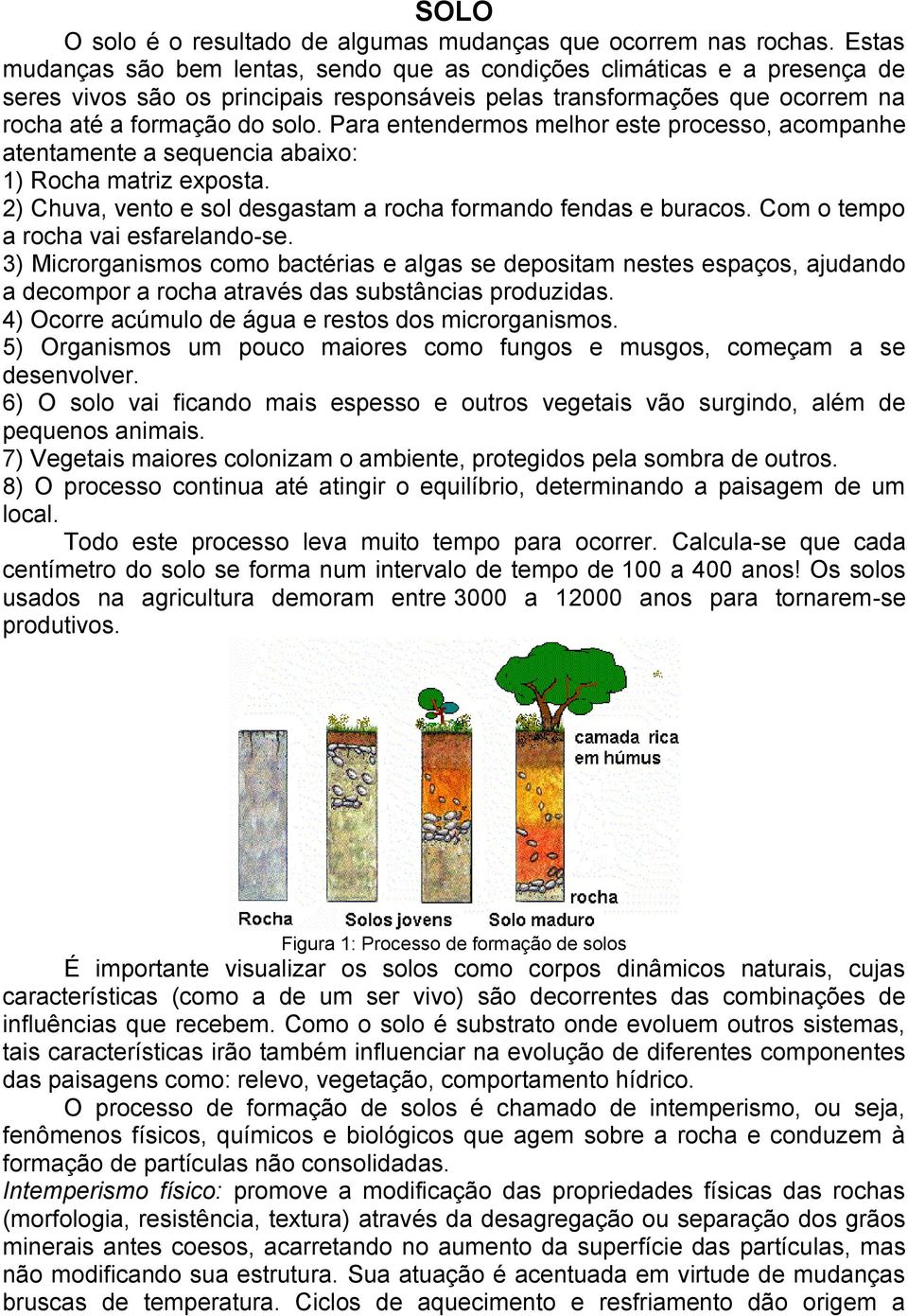 Para entendermos melhor este processo, acompanhe atentamente a sequencia abaixo: 1) Rocha matriz exposta. 2) Chuva, vento e sol desgastam a rocha formando fendas e buracos.