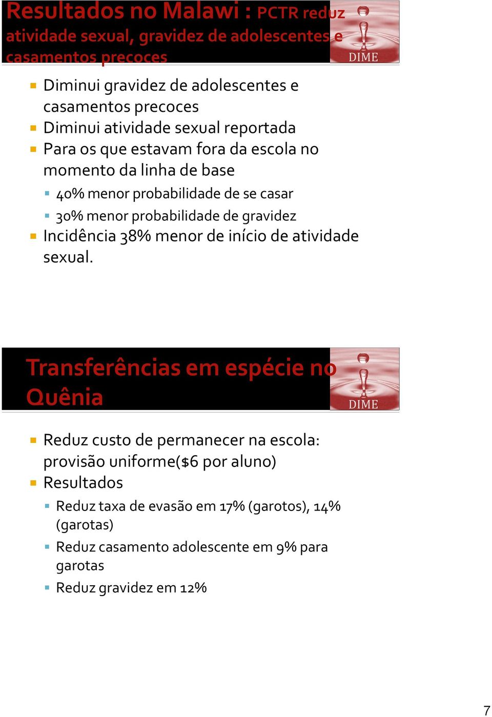 probabilidade de gravidez Incidência 38% menor de início de atividade sexual.