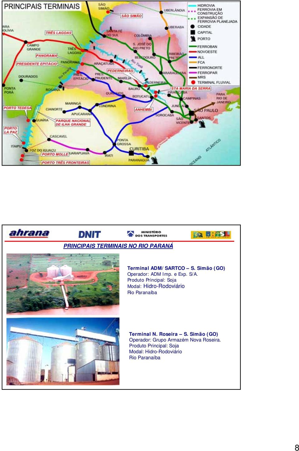 Produto Principal: Soja Modal: Hidro-Rodoviário Rio Paranaíba Terminal N.