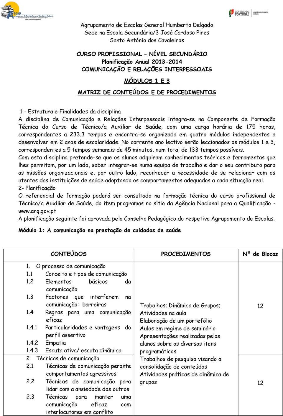 Formação Técnica do Curso de Técnico/a Auxiliar de Saúde, com uma carga horária de 175 horas, correspondentes a 2.