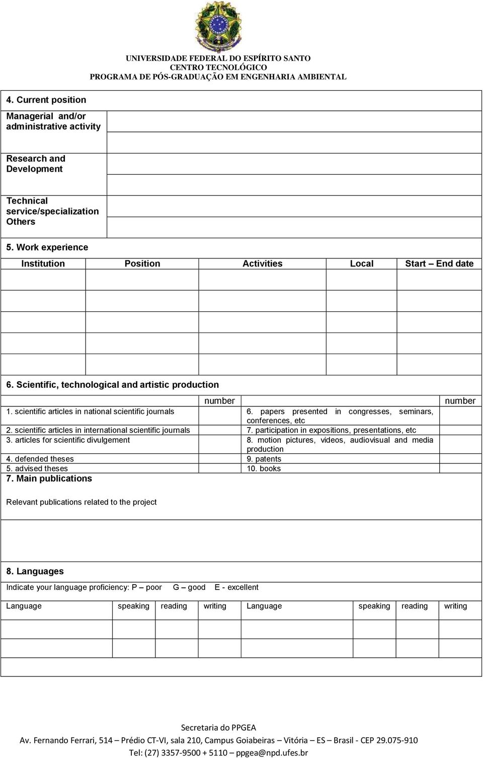 papers presented in congresses, seminars, conferences, etc 2. scientific articles in international scientific journals 7. participation in expositions, presentations, etc 3.