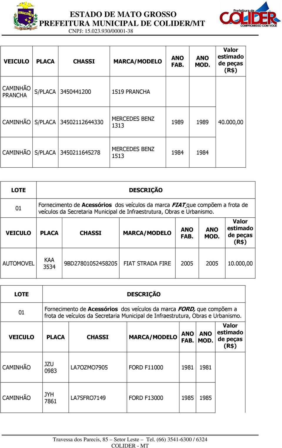 Secretaria Municipal de Infraestrutura, Obras e Urbanismo. KAA 3534 9BD278052458205 FIAT STRADA FIRE 2005 2005 10.