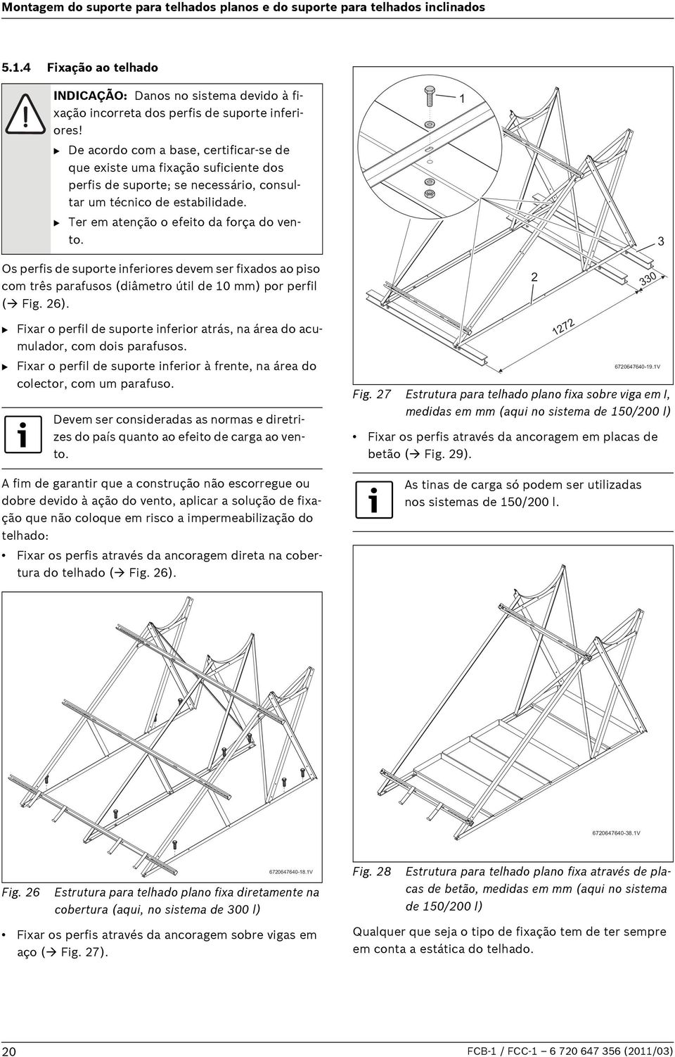 3 Os perfis de suporte inferiores devem ser fixados ao piso com três parafusos (diâmetro útil de 0 mm) por perfil ( Fig. 6).
