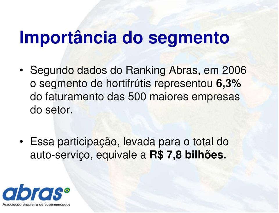 faturamento das 500 maiores empresas do setor.