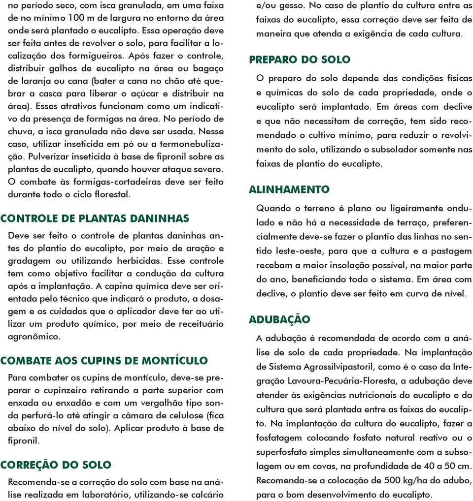 Após fazer o controle, distribuir galhos de eucalipto na área ou bagaço de laranja ou cana (bater a cana no chão até quebrar a casca para liberar o açúcar e distribuir na área).