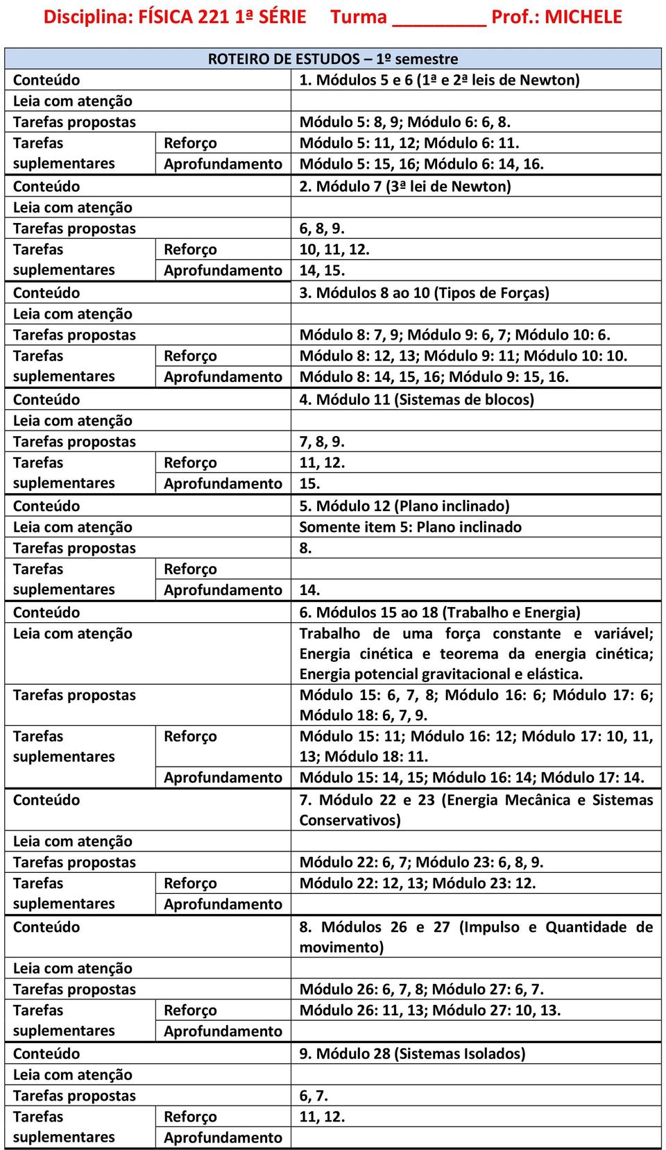 Módulo 8: 12, 13; Módulo 9: 11; Módulo 10: 10. Módulo 8: 14, 15, 16; Módulo 9: 15, 16. 4. Módulo 11 (Sistemas de blocos) propostas 7, 8, 9. 11, 12. 15. 5.