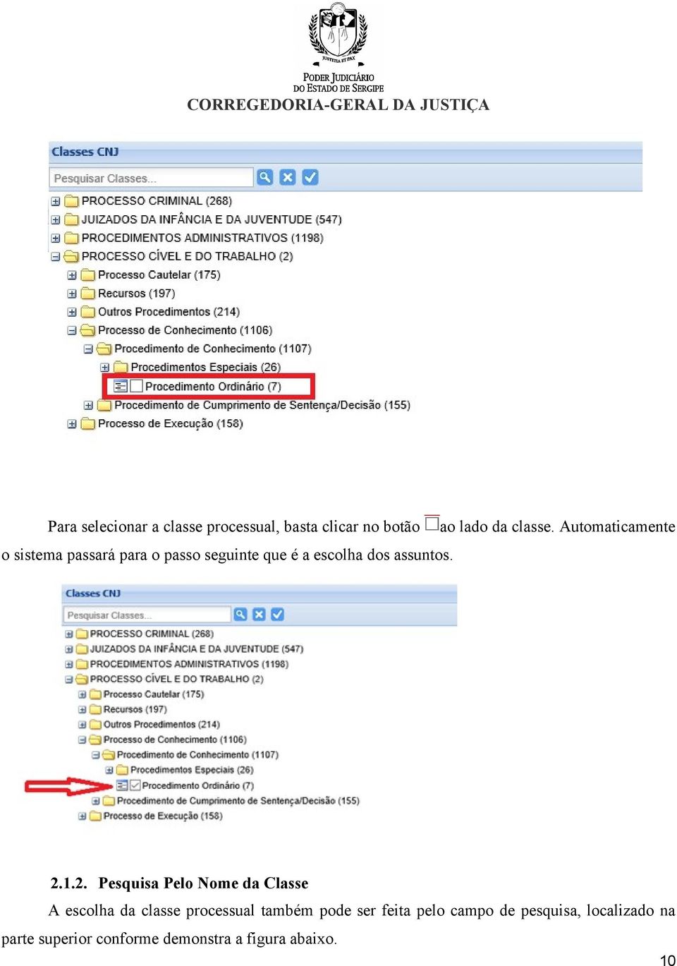 1.2. Pesquisa Pelo Nome da Classe A escolha da classe processual também pode ser