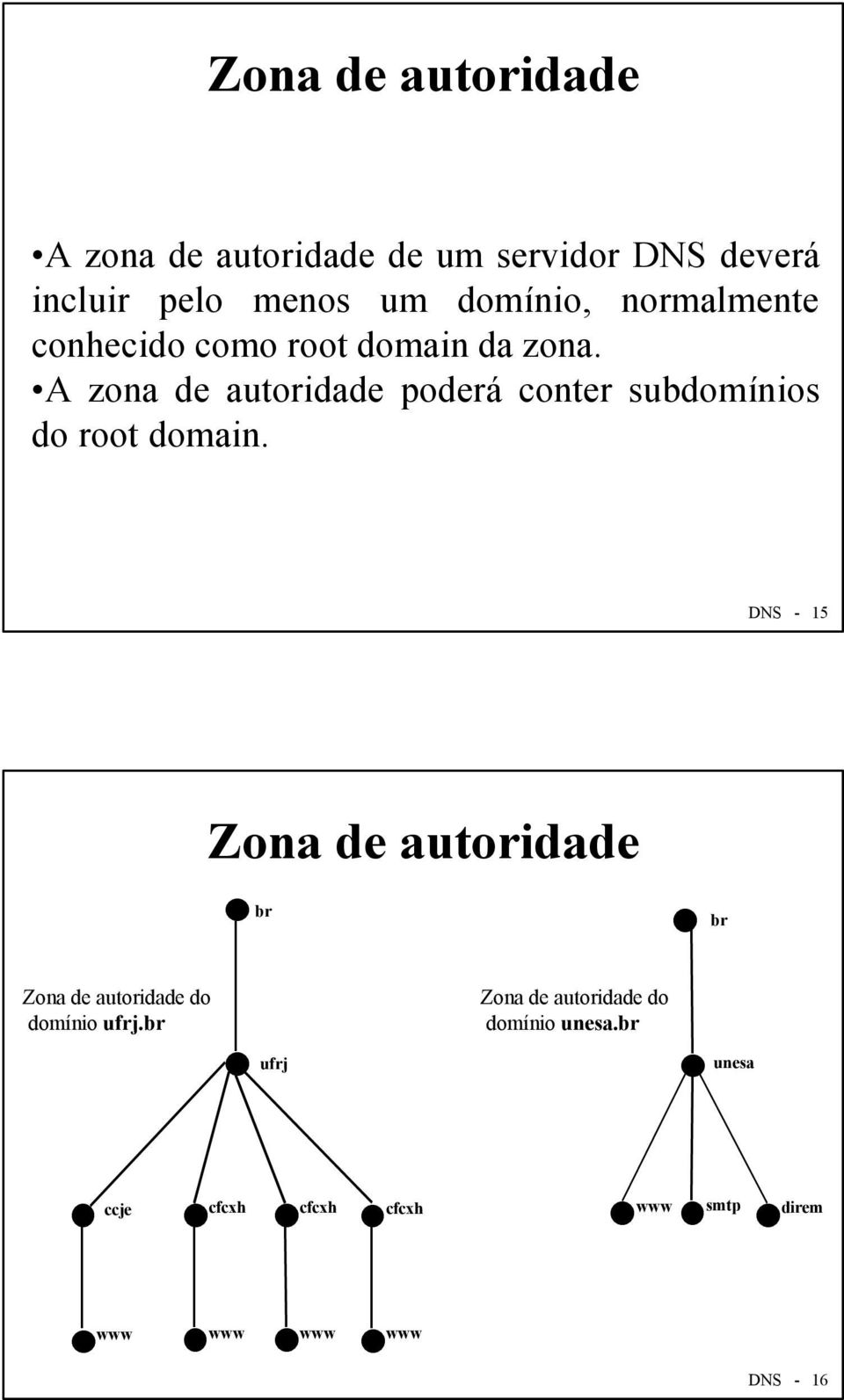 A zona de autoridade poderá conter subdomínios do root domain.