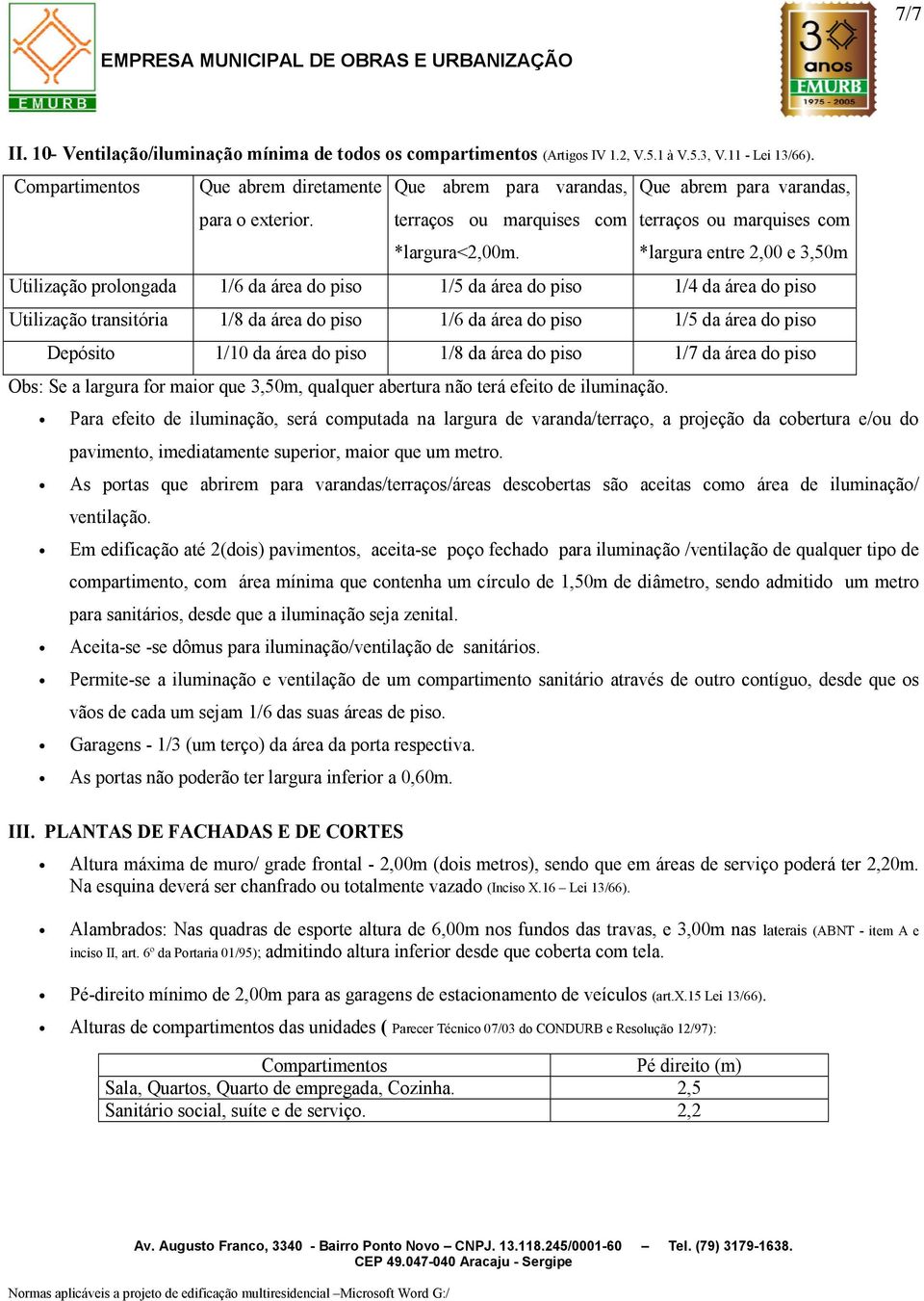 *largura entre 2,00 e 3,50m Utilização prolongada 1/6 da área do piso 1/5 da área do piso 1/4 da área do piso Utilização transitória 1/8 da área do piso 1/6 da área do piso 1/5 da área do piso