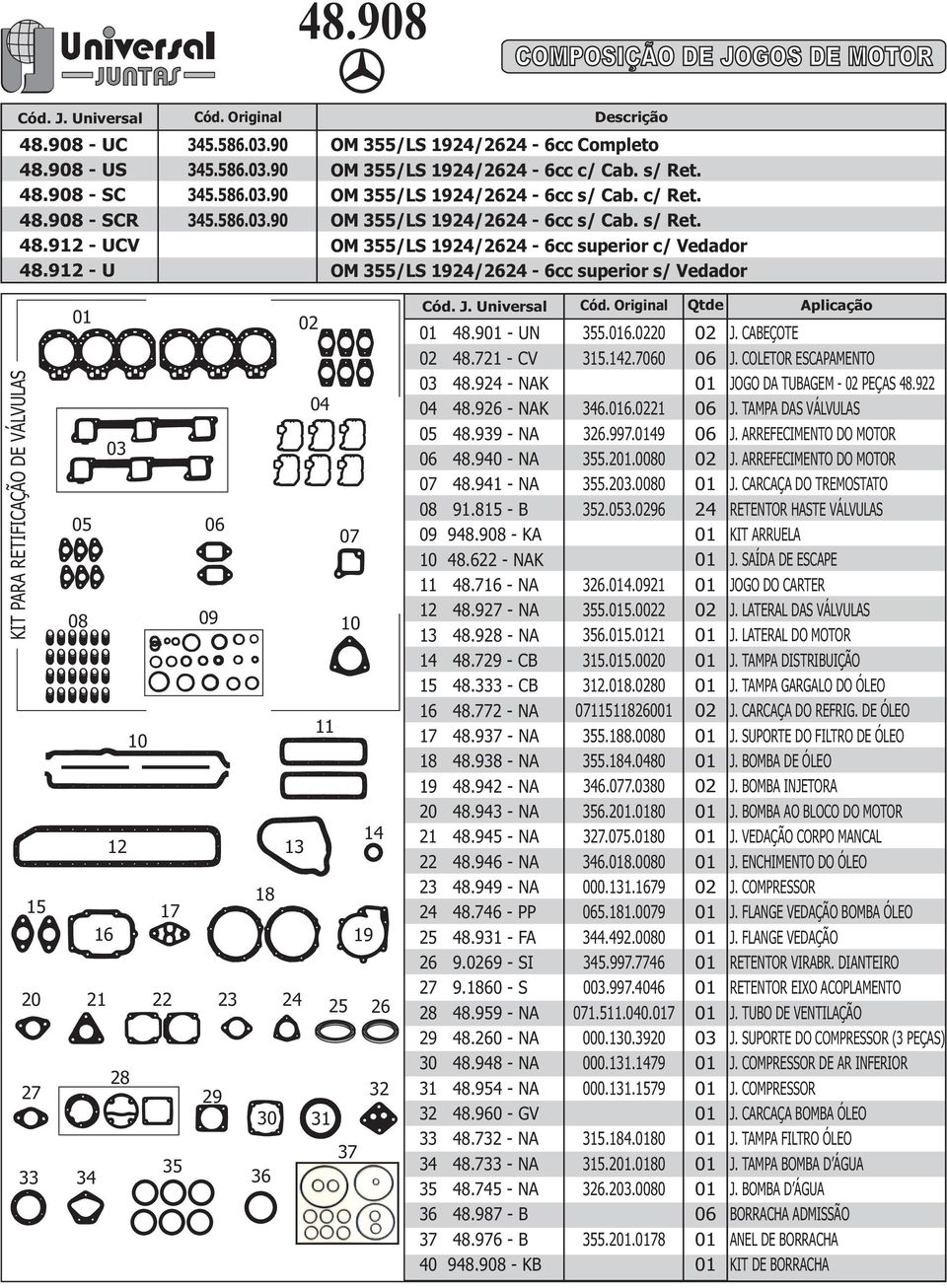 OM 355/LS 1924/2624-6cc superior c/ Vedador OM 355/LS 1924/2624-6cc superior s/ Vedador 17 18 19 20 21 22 23 24 25 26 27 28 29 32 30 31 37 35 33 34 36 Qtde 48.9 - UN 48.721 - CV 48.924 - NAK 48.