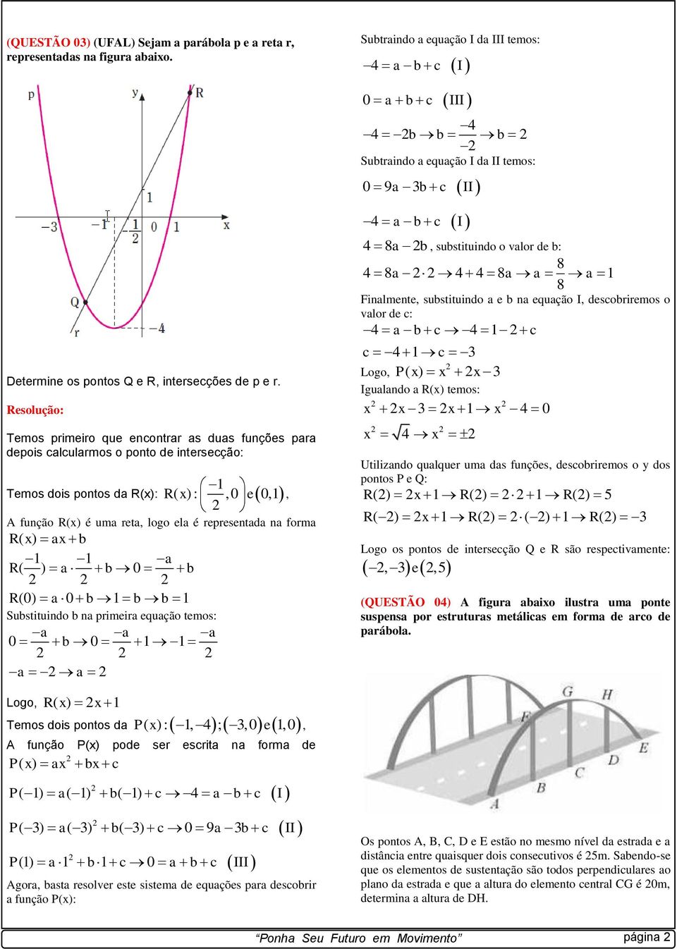 b 1 1 a R( ) a b 0 b R(0) a 0 b 1 b b 1 Substituindo b na primeira equação temos: a a a 0 b 0 1 1 a a Logo, R( ) 1 Temos dois pontos da P( ) : 1, 4 ; 3,0 e1,0, A função P() pode ser escrita na forma