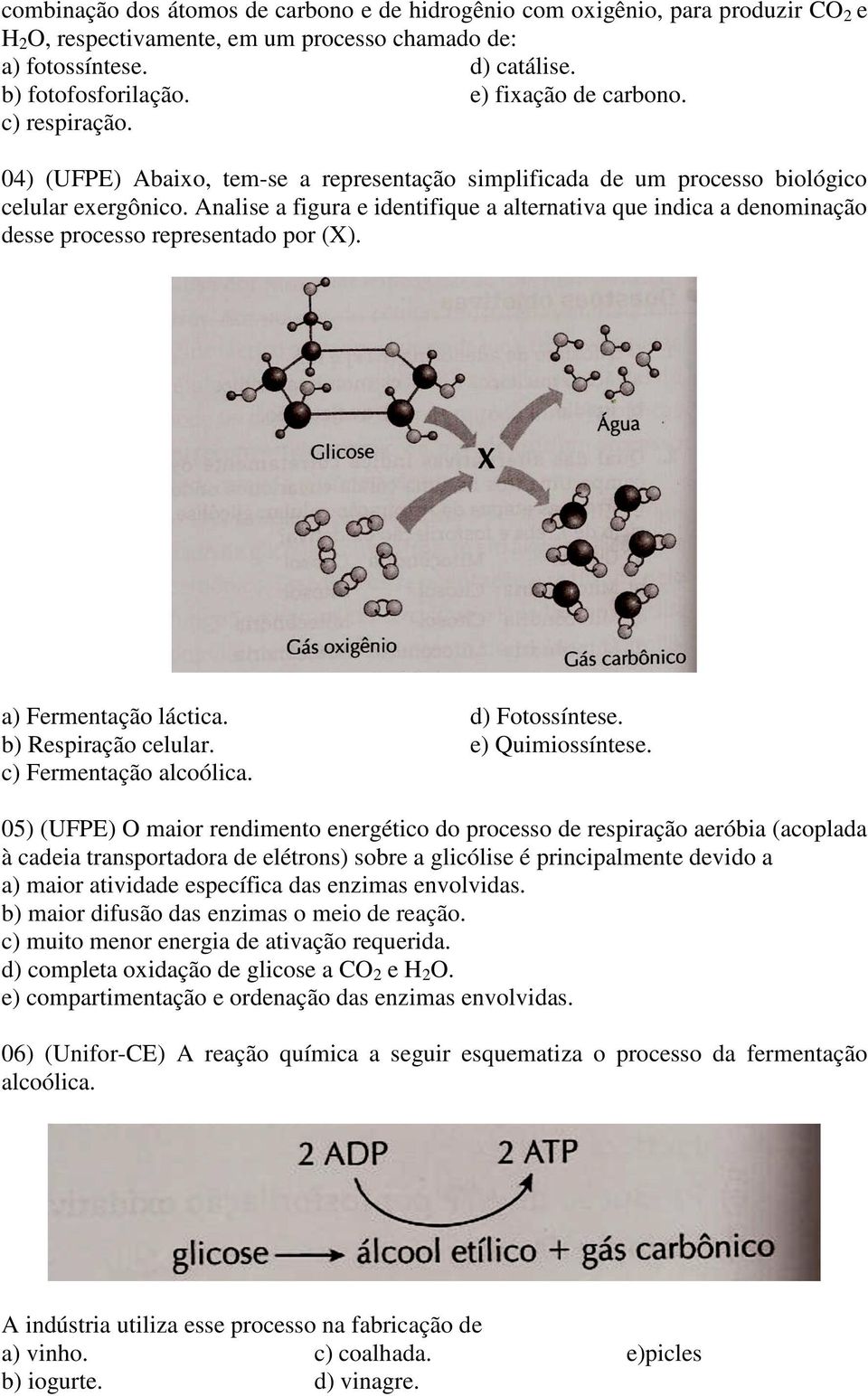 Analise a figura e identifique a alternativa que indica a denominação desse processo representado por (X). a) Fermentação láctica. b) Respiração celular. c) Fermentação alcoólica. d) Fotossíntese.