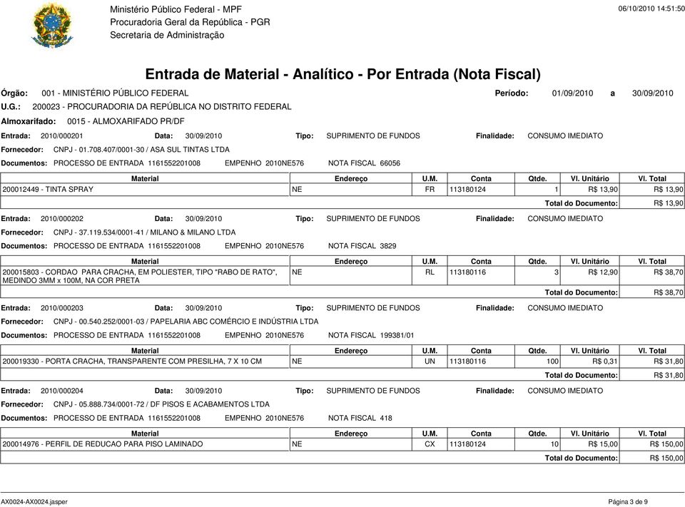 13,90 Entrada: 2010/000202 Data: 30/09/2010 CNPJ - 37.119.