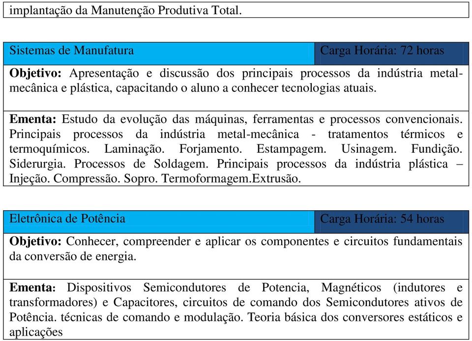 Ementa: Estudo da evolução das máquinas, ferramentas e processos convencionais. Principais processos da indústria metal-mecânica - tratamentos térmicos e termoquímicos. Laminação. Forjamento.