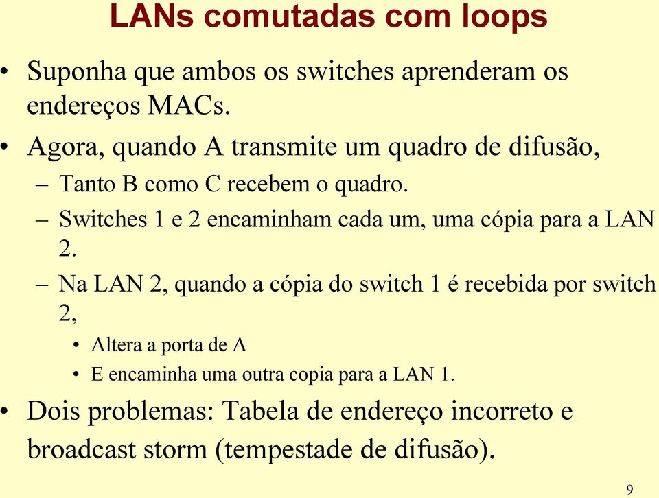 Switches 1 e 2 encaminham cada um, uma cópia para a LN 2.